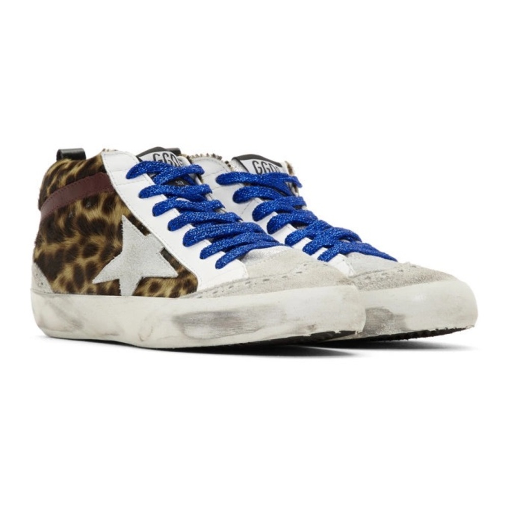Golden Goose Grey Leopard Mid Star Pony Sneakers 36